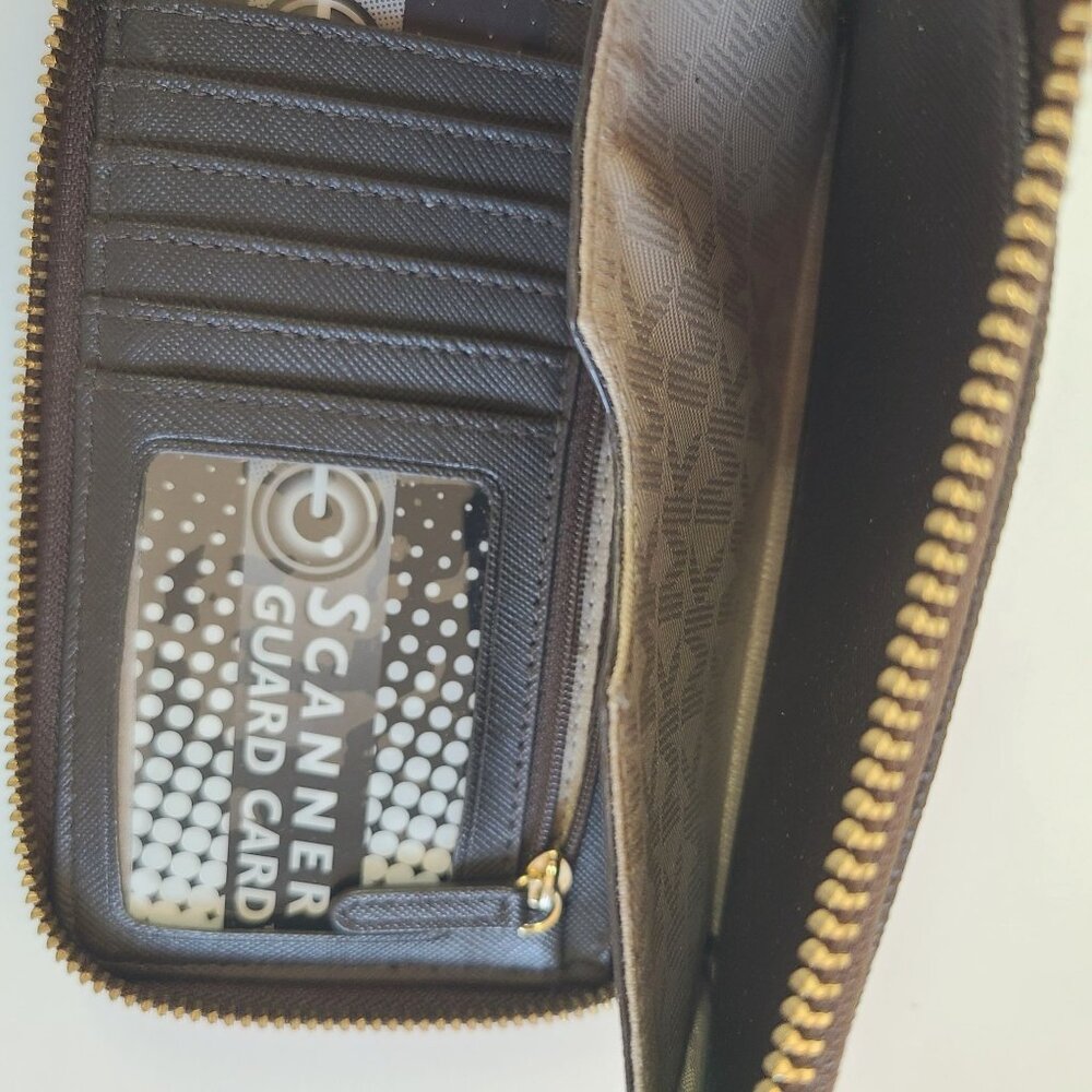 Michael Kors Jet Set Travel Continental Wallet Brown & Gold Zipper All Around - Picture 5 of 10